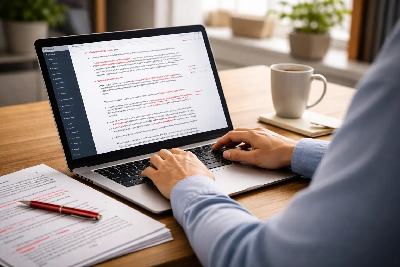 Copyeditor reviewing and refining written content for clarity and accuracy