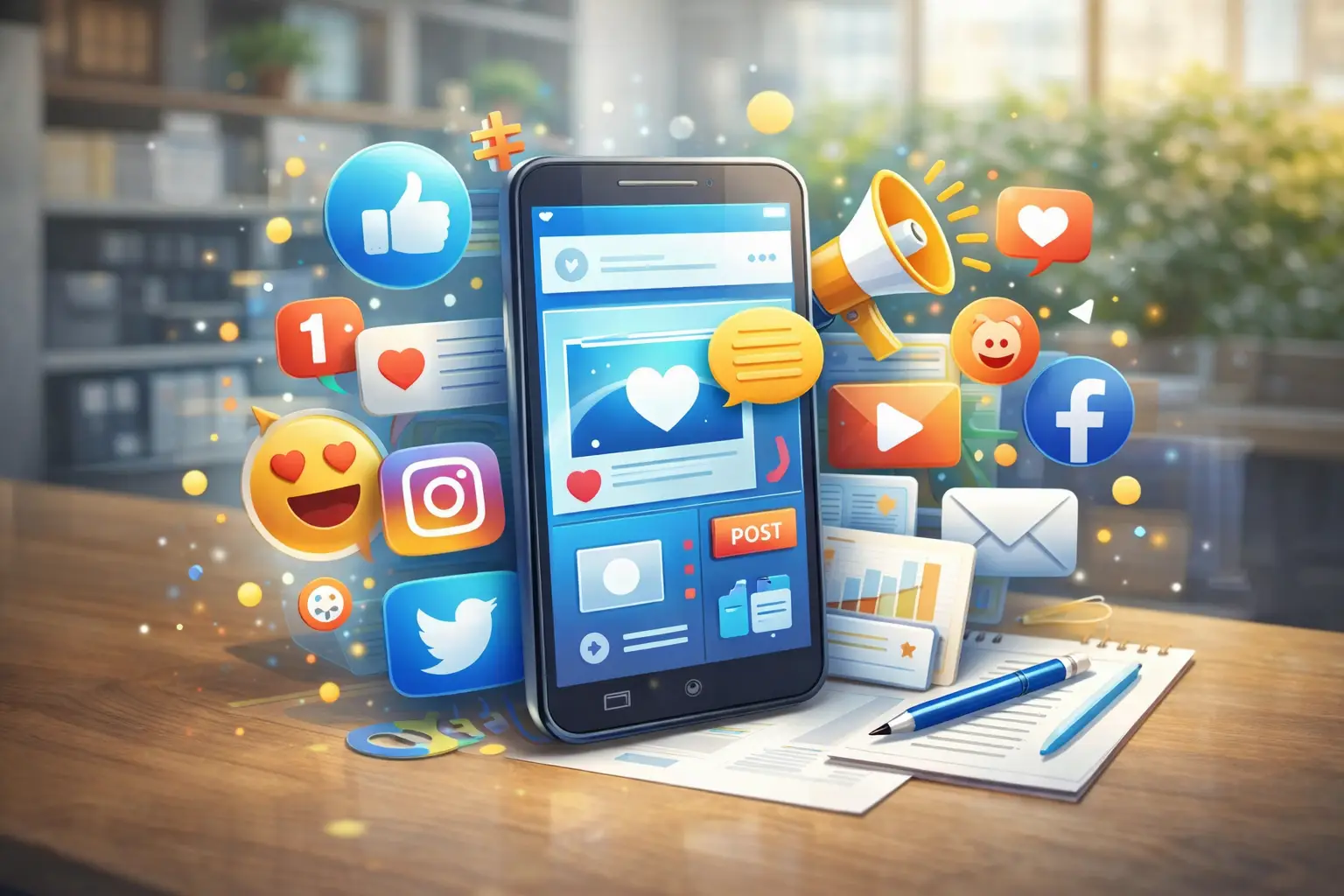 Social media content creation with engaging posts, audience interaction, and brand-focused messaging