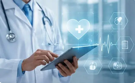 HOME Doctor using digital healthcare technology and medical communication tools.